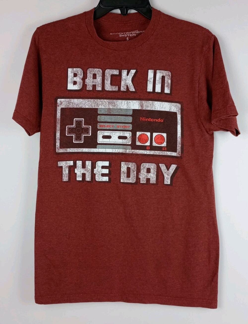 Nintendo Entertainment System Mens S Maroon Retro Game Controller Graphic Tshirt